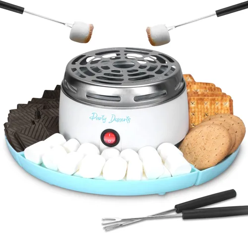 Kit de Fabricador de S'mores Eléctrico de Party Desserts para Encimera, Interior, Tostador de Malvaviscos para Interior, Estación de S'mores con Azul