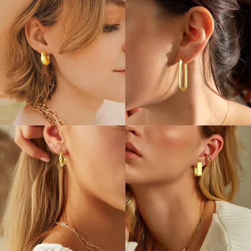 Miniatura 3 de Supneer Aretes de oro pequeños y gruesos para mujer, aretes cuadrados de oro para niñas, chapados en oro de 14 quilates, aretes de aro para regalo