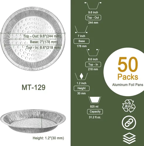 Miniatura 2 de Moldes de papel de aluminio de 9 pulgadas (paquete de 50) – Latas desechables resistentes para hornear, congelador, horno y corteza de pastel