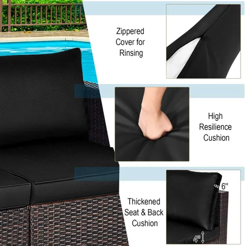 Miniatura 7 de Tangkula Sofá biplaza de mimbre de 2 piezas, muebles de patio con cojines extraíbles, sofá biplaza de ratán para balcón, terraza, jardín y piscina