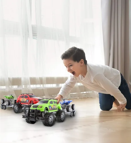 Miniatura 6 de Mozlly Camiones monstruo accionados por fricción con remolques SUV ATV – 2 juegos de camiones monstruo juguetes con gancho extraíble ATV remolques