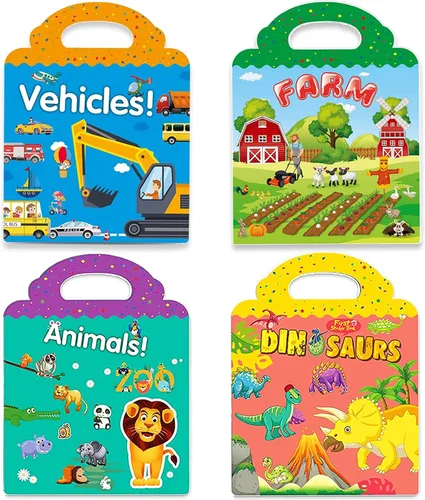 Miniatura 10 de Libros de calcomanías reutilizables para niños, libros de calcomanías removibles de granja para niños pequeños de viaje para niñas y niños de 3, 4
