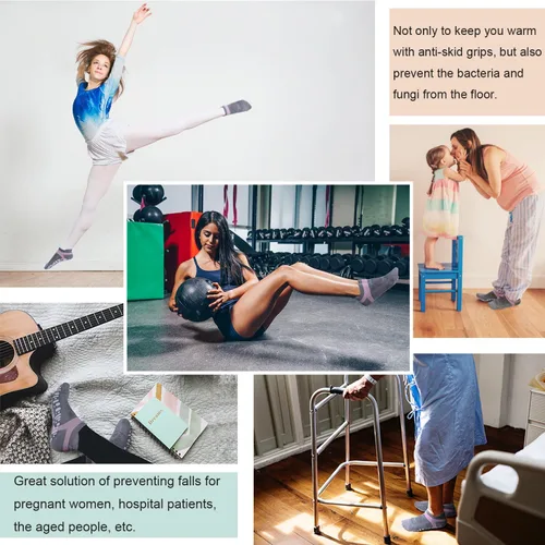 Miniatura 5 de Muezna Calcetines de yoga antideslizantes para mujer, antideslizantes, para pilates, barras, calcetines de hospital con agarres, talla 5-10