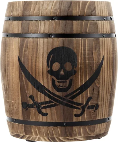 Miniatura 5 de MyGift Cántaro para Utensilios de Cocina Estilo Barril de Ron de Piratas de Madera Rústica Quemada, Soporte para Herramientas de Cocina