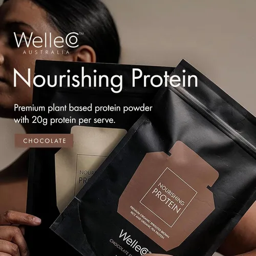 Miniatura 2 de WelleCo Proteína de chocolate en polvo a base de plantas, mezcla de arroz integral orgánico y guisantes, 0.56 oz de proteína por porción, suplemento
