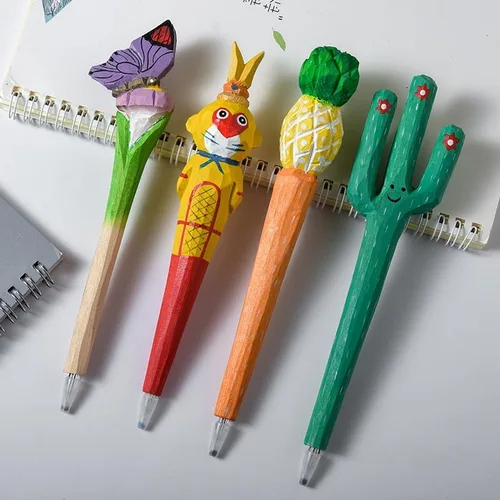 Miniatura 5 de Bolígrafo de gel de animales tallados en madera 100% hecha a mano, jirafa, perro, tigre, unicornio, lindo, material escolar, suministros de oficina