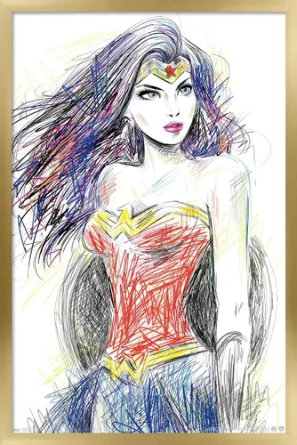 Miniatura 14 de Trends International DC Comics - Wonder Woman - Póster de pared de boceto, 14.725 x 22.375 pulgadas, versión enmarcada de madera de granero
