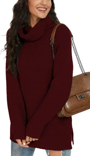 Miniatura 7 de PrinStory Women's Sweater Turtle Neck Chunky Knit Pullover Sweaters Casual Long Sleeve Tops with Side Slit