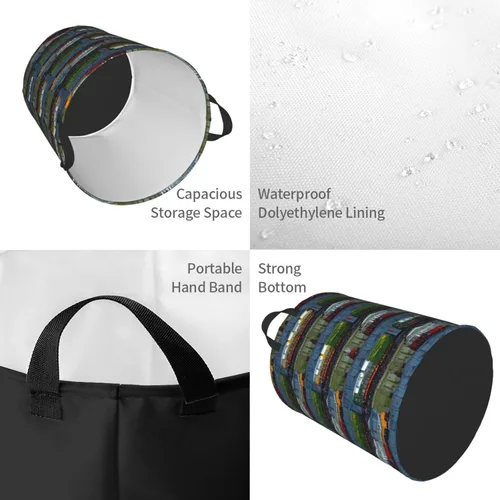 Miniatura 4 de Tren Coches Imprimir Cesto Circular Cesta Impermeable Almacenamiento Contenedor Organizador Cesta Lavandería Cesto Con Asas Para Ropa Juguetes