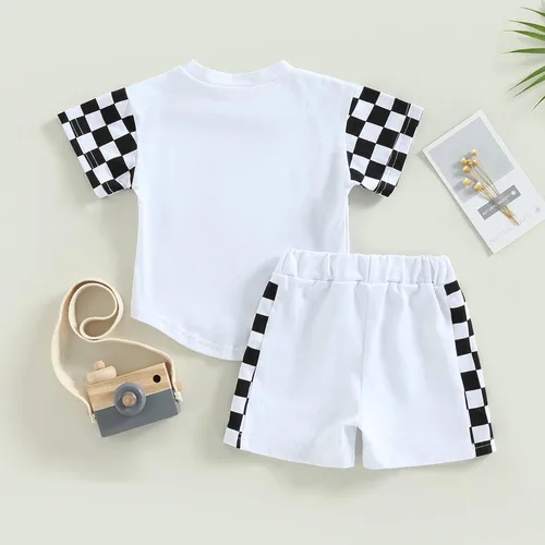 Miniatura 3 de AEEMCEM Conjunto de 2 piezas de camiseta de manga corta para bebé niño y niña, ropa de verano a cuadros