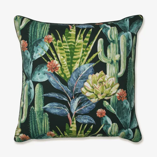 Miniatura 30 de Pillow Perfect Almohadas botánicas para interiores y exteriores, 2 unidades, acento, 16.5 x 16.5 pulgadas, naranja Sunny Daze