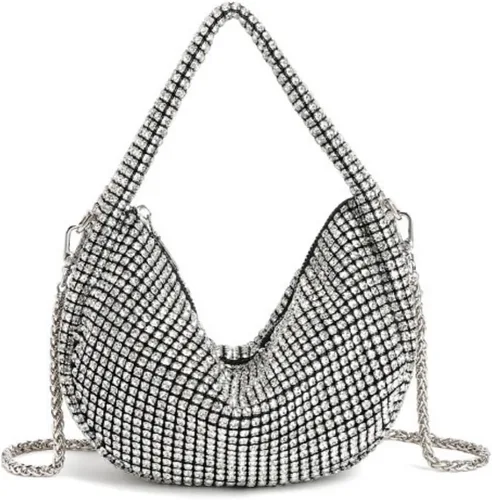 Miniatura 3 de UMREN Bolso de mano anudado con purpurina completa para mujer, con diamantes de imitación de cristal, bolso cruzado de noche con diamantes