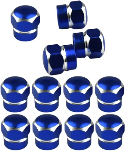 12 tapas de vástago de válvula de neumático de automóvil, cubiertas de vástago de aleación de aluminio resistentes en forma hexagonal, juego de Azul