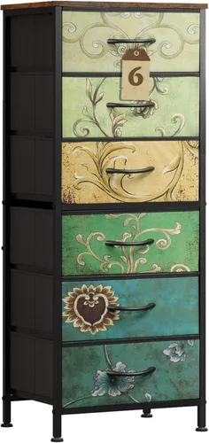 Miniatura 10 de WLIVE Cómoda alta para dormitorio, cómoda de 6 cajones y cómodas, cómoda de tela para armario, mesita de noche con marco de metal, torre