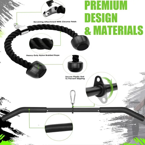Miniatura 5 de Cable Machine Attachment Set LAT Pulldown Attachments,Cable Machine Accessories for Home Gym Weight Workout Include LAT Pulldown Bar,Double D Bar