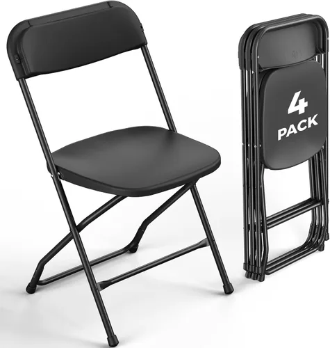 Miniatura 21 de Paquete de 2 sillas plegables de plástico negro, sillas plegables portátiles para exteriores con marco de acero, capacidad de 350 libras, sillas