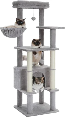 Miniatura 19 de PEQULTI Árbol para gatos de interior de 71 pulgadas con hamaca grande, torre alta para gatos grandes con condominio para 2 gatos, 2 perchas