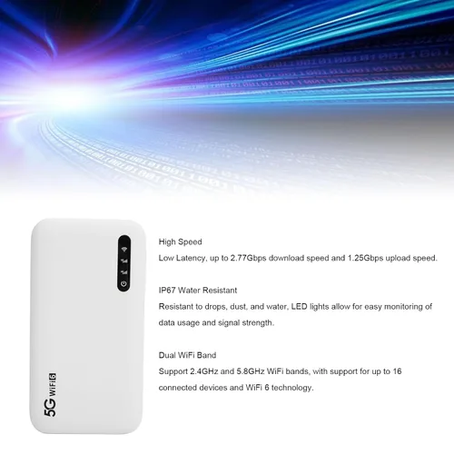 Miniatura 2 de Hotspot móvil 5G Wi Fi 6, enrutador de punto de acceso de alta velocidad de 2.77 Gbps, soporte de 16 dispositivos, router portátil de 6100 mAh WiFi