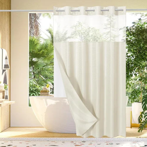 Miniatura 25 de Gibelle: cortina de ducha pequeña para baño de 36x74, cortina de ducha de punto gofre con juego de forro de tela a presión, no necesita ganchos
