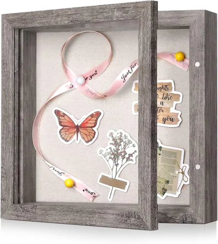 Miniatura 34 de Marco de caja de sombra pequeña de 5 x 5 con parte trasera de lino, resistente vitrina de memoria de flores, imágenes, medallas y más, color negro