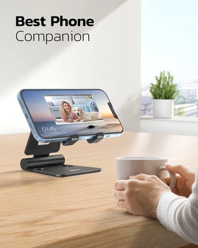 Miniatura 7 de Nulaxy Paquete de 2 Soportes Plegables Dobles para Teléfono Celular, Soporte de Escritorio para Teléfono Totalmente Ajustable y Plegable, Base Dock