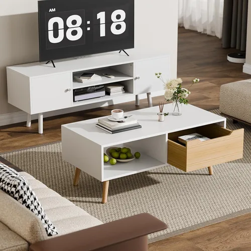 Miniatura 5 de Cozy Castle Mesa de centro moderna, mesa de cóctel de madera con almacenamiento, mesa de pasillo minimalista, mesa de centro moderna de mediados