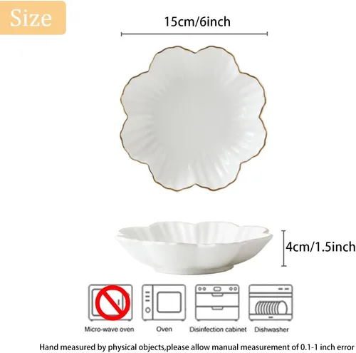 Miniatura 5 de Plato de Servir de Porcelana, Bandeja de Cerámica con Flores y Borde Metálico, Platos de Servir para Bodas, Perfecto para Fiestas, Ideal