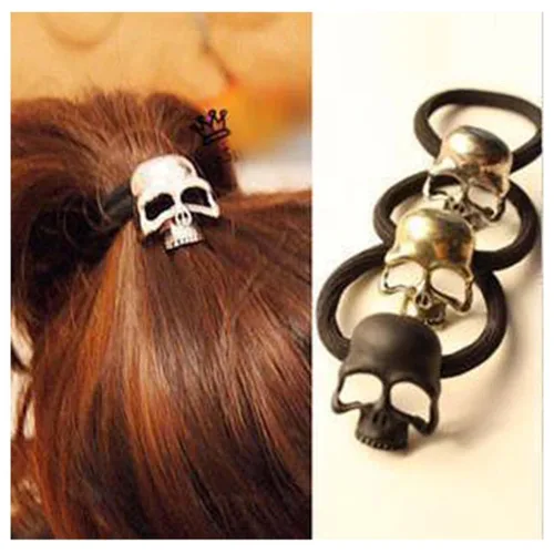 Accesorios góticos vikingos para el cabello, soporte para cola de caballo con cuerda negra, joyería de esqueleto punk para mujeres y niñas (dorado)