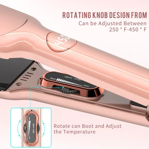 Miniatura 2 de K&K Plancha de pelo de 1 3/4 pulgadas con titanio galvanizado, temperatura ajustable, alta temperatura, 450 grados, 30s, calienta instantáneamente