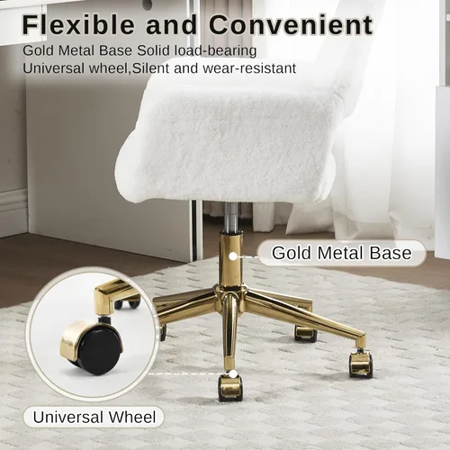 Miniatura 6 de HENGJIANYI Silla de escritorio giratoria de piel sintética, moderna silla de tocador de maquillaje esponjosa, sillón de altura ajustable con base