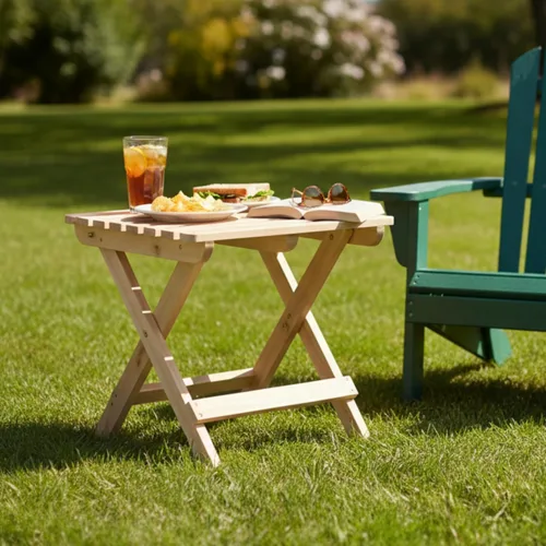 Miniatura 2 de Shine Company - Mesa auxiliar cuadrada plegable de madera maciza, mesa de patio pequeña Adirondack para exteriores, natural