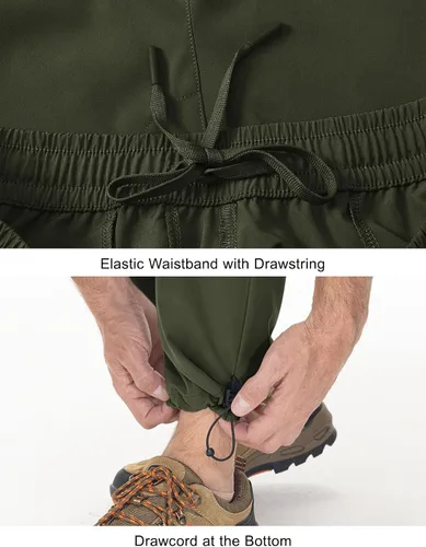 Miniatura 6 de Rdruko Pantalones de senderismo para hombre, de secado rápido, ligeros, resistentes al agua, elásticos, con 5 bolsillos y cordón