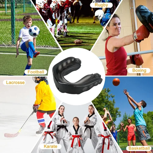 Miniatura 7 de Paquete de 2 protectores bucales de fútbol con correa, suave y mejorado para jóvenes, deportes para boxeo, artes marciales mixtas, hockey, rugby