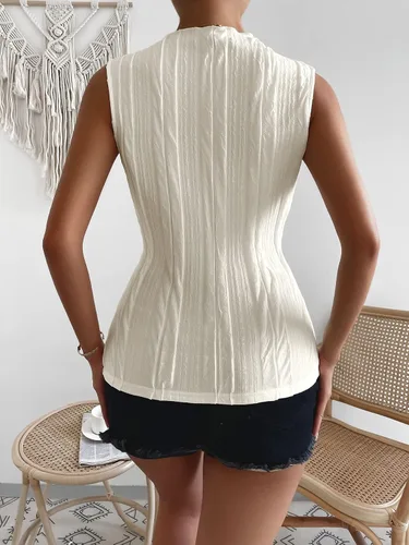 Miniatura 2 de Verdusa Camiseta sin mangas con cuello alto falso y textura para mujer
