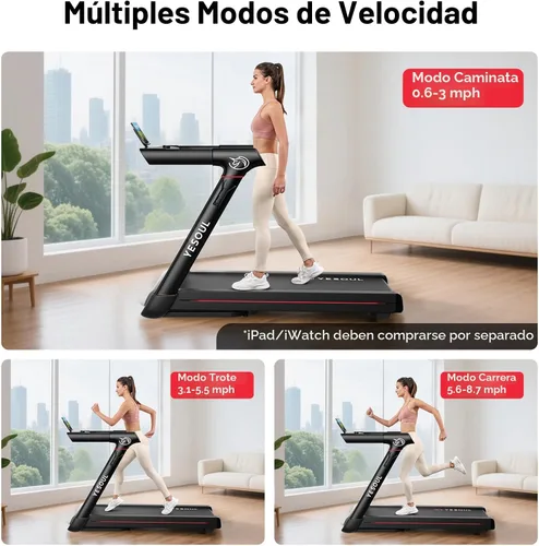 Miniatura 3 de YESOUL Treadmills for Home, 3.5HP Folding Treadmill with Handrail, 300 lbs Capacity, 18-Inch Wide Deck, Quiet Shock Absorption, LED Display &