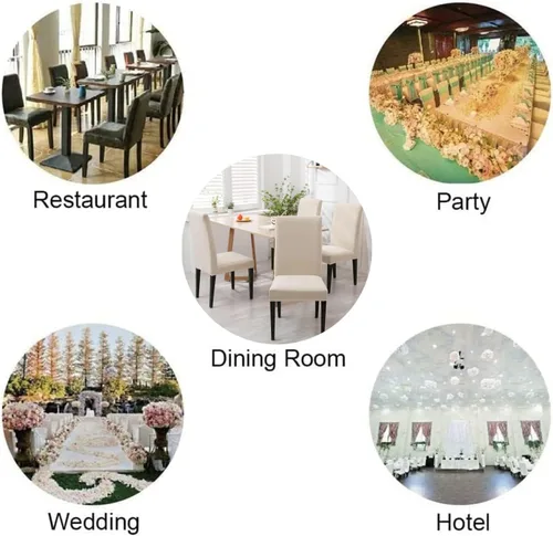 Miniatura 3 de Juego de 6 fundas elásticas para sillas de comedor, color blanco hueso, elásticas, lavables, extraíbles para cocina, hotel, restaurante Blanco roto