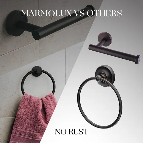Miniatura 8 de Marmolux Acc Juego de 2 piezas de accesorios de baño negro mate - Toallero de mano para pared de baño + soporte de papel higiénico negro