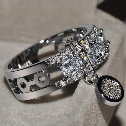 Miniatura 4 de Anillo de moda para mujer, anillos de boda, bonitos anillos de lujo para mujer, circonita cúbica incrustada, anillo redondo para boda, fiesta