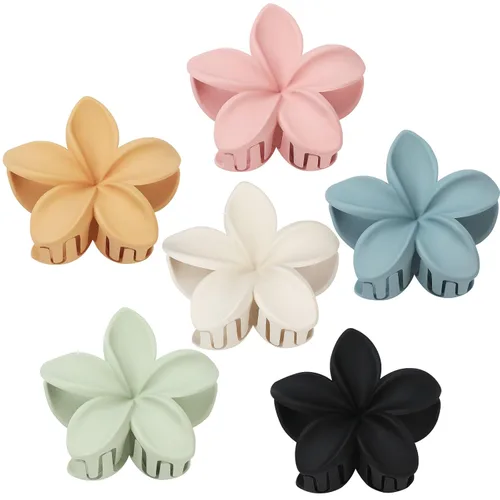Sisiaipu Pinzas Tipo Garra para el Cabello de Flores Coloridas - 6 Piezas de Pinzas Grandes de Plumeria para Cabello Grueso y Fino, Accesorios de