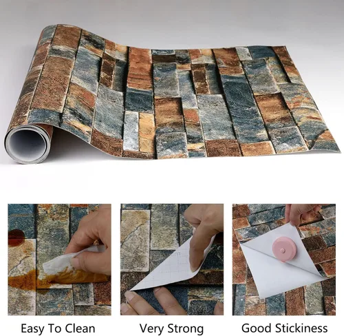 Miniatura 9 de CAX Papel tapiz de piedra para despegar y pegar, papel tapiz de piedra sintética de 17.5 x 80 pulgadas, papel de contacto de ladrillo autoadhesivo