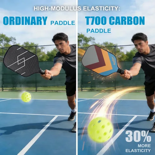 Miniatura 4 de Paletas de pickleball T700 de fibra de carbono cruda con núcleo de panal de polipropileno de 0.630 in para control y giro, punto dulce grande, pala