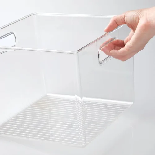 Miniatura 4 de mDesign Cesta organizadora de almacenamiento moderna de plástico con asas para la organización del baño, estantes, cubos, gabinetes, tocador