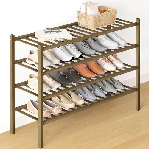 Miniatura 98 de Smiry Zapatero de bambú para clóset, organizador de zapatos apilable de 4 niveles largo de madera, estante de almacenamiento de zapatos Negro