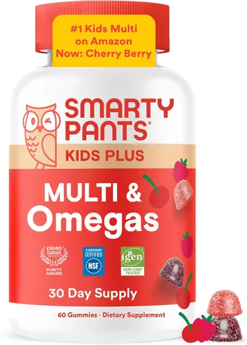 Gomas de multivitaminas para niños SmartyPants - Fórmula mejorada: Omega 3 (DHA/EPA), vitaminas D3, C, B12, B6, vitamina A, K y zinc, sin gluten,