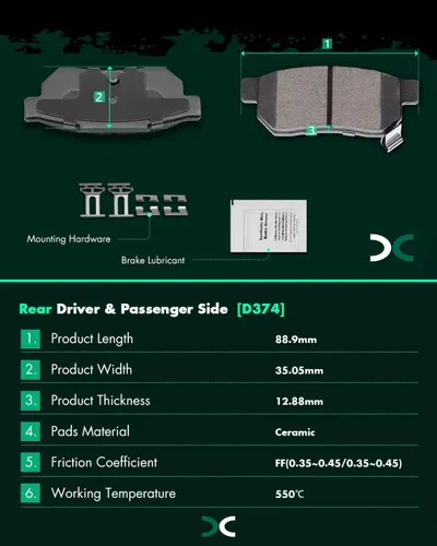 Miniatura 5 de Juego de pastillas de cerámica, D374 D621 D948 SCITOO 8 piezas de pastillas de freno delanteras y traseras para Honda Civic del Sol 1994-1997