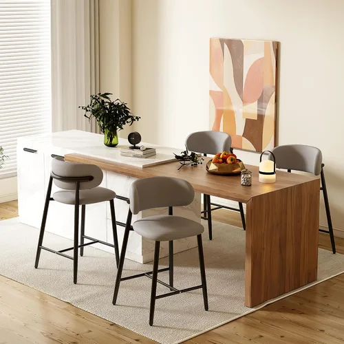 Miniatura 15 de Juego de 2 sillas de comedor para cocina, tapizadas, modernas, de cuero, original/beige