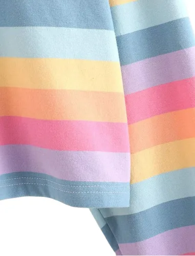 Miniatura 4 de Remidoo - Sudadera con manga larga para mujer, diseño de rayas, estilo crop top, cuello con botones a media altura, arcoíris