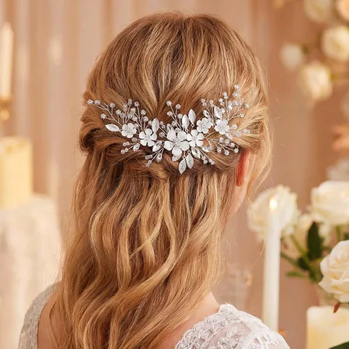 Miniatura 4 de Unicra Plata novia boda pelo vid flor novia pieza de pelo de diamantes de imitación accesorios para el pelo de cristal tocados joyería para mujeres