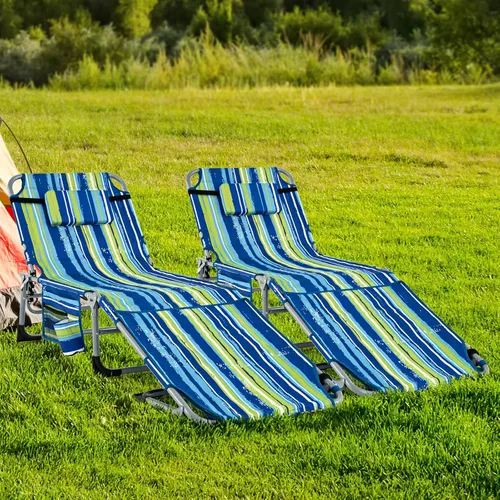 Miniatura 12 de Tangkula Sillón de playa, silla de bronceado plegable al aire libre con agujero para la cara/brazo, 2 asas de transporte, almohada, respaldo Azul