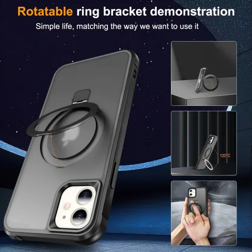 Miniatura 5 de CHAOFEnG Funda magnética compatible con iPhone 11 con soporte, prueba de caídas de grado militar, compatible con imán, anillo translúcido, parte
